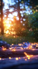 Naklejka premium Serene Firefly Swarm Illuminating a Forest Path