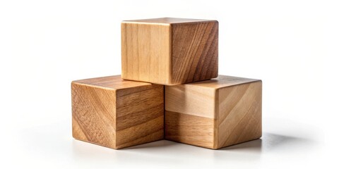 Obraz premium Simple wooden blocks arranged in a pyramid formation, showcasing their natural wood grain and highlighting the contrasting shades of light and dark brown