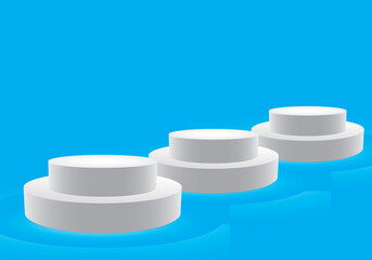 Modern Cylindrical Podiums on Blue Backdrop