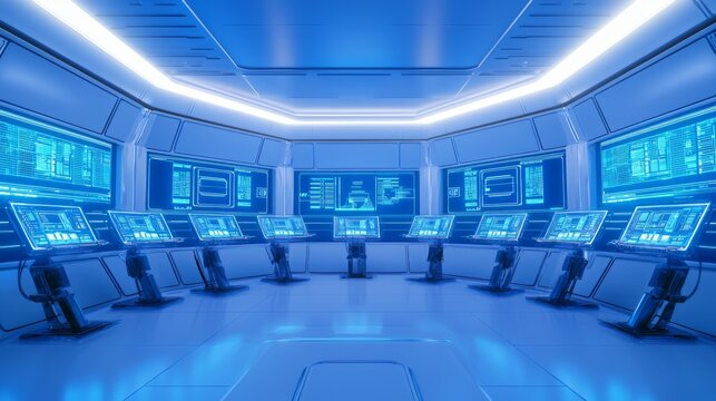 Strategic Prowess: Futuristic Alien Spaceship Control Room with Advanced Technology and Alien Beings Monitoring Invasion