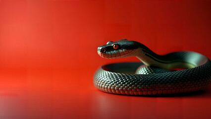Visually Arresting Snake Poster on Vibrant Red Background Blending Power and Artistic Elegance