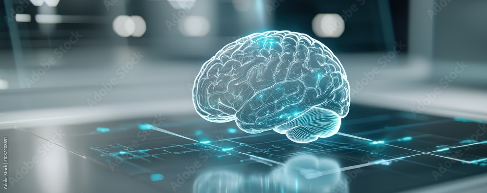 Poster a glowing, digital brain representation symbolizes artificial intelligence and advanced technology i