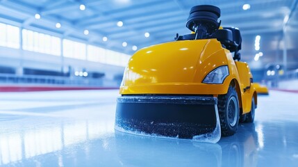 Fototapeta premium Yellow Ice Resurfacing Machine On Rink Surface
