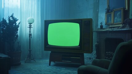 old tv with green screen