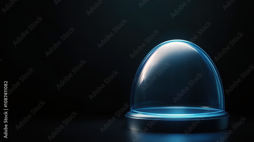 Poster transparent dome on a dark surface illuminated by soft light creates a mystical effect.