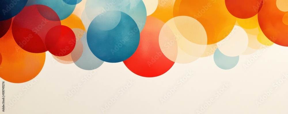 Poster a vibrant array of colorful circles in shades of blue, orange, and red, creating a playful and artis