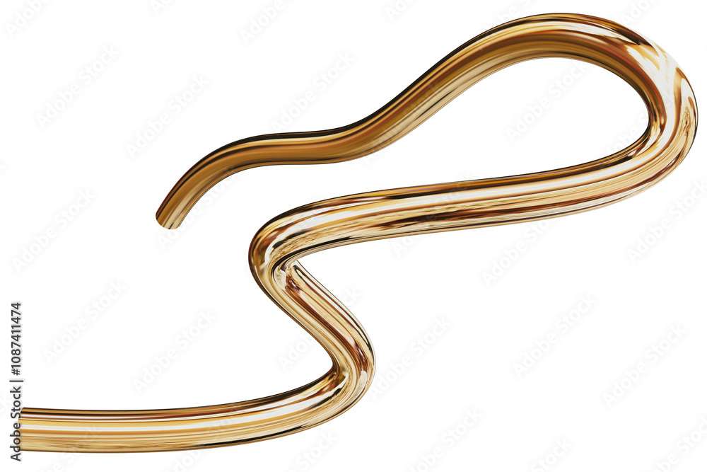 Poster 3d gold metallic abstract shape objects, 3d rendering chrome gradient shape design element, futurist
