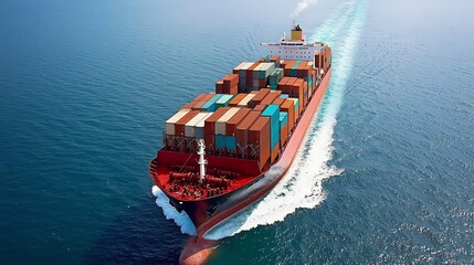 Cargo Ship Transporting Goods with Real Time Blockchain Data Overlays for Tracking and Verification of International Trade and Supply Chain Logistics