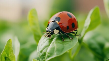 Close up of ladybugs and other beneficial insects crawling on green leaves showcasing natural pest control solutions for sustainable agriculture and organic gardening