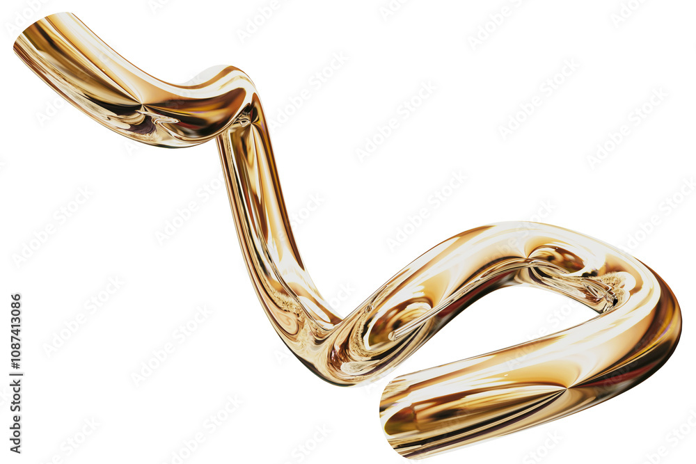 Poster 3d gold metallic abstract shape objects, 3d rendering chrome gradient shape design element, futurist