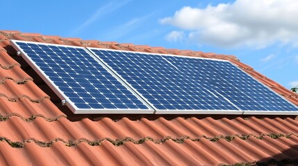 Close up view of solar panel installation on a residential rooftop by technicians working to set up a renewable energy system for power The solar array is part of a modern