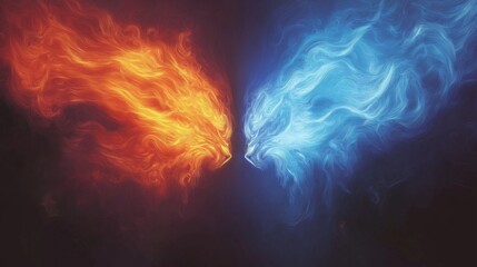 Fototapeta premium Elemental battle depicting fire meeting storm in dynamic artistic style, perfect for fantasy themes and conceptual designs