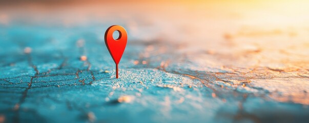 A vibrant image featuring a red location pin on a textured map background, symbolizing navigation and geographical exploration.