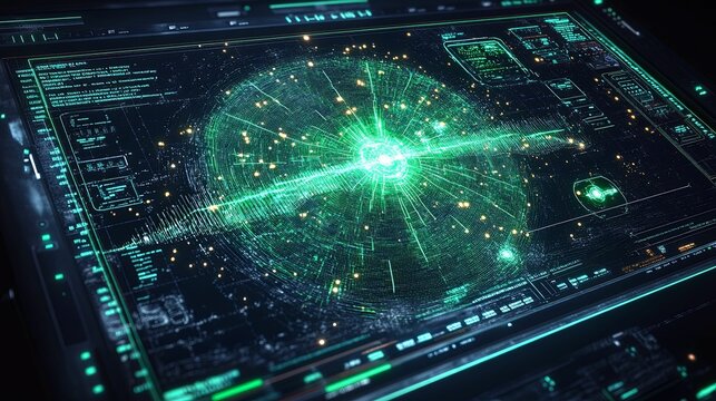 Futuristic Green Digital Interface Displays Data Streams