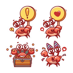 Set of cute funny cartoon crabs with different emotions. Vector illustration.