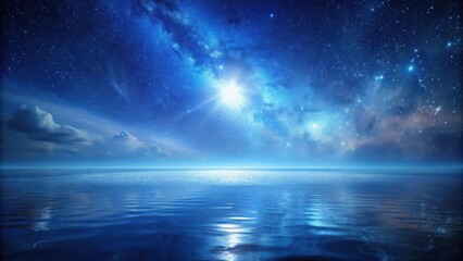 Fototapeta premium A celestial panorama showcasing the Milky Way and a vast expanse of calm blue water under a starry sky
