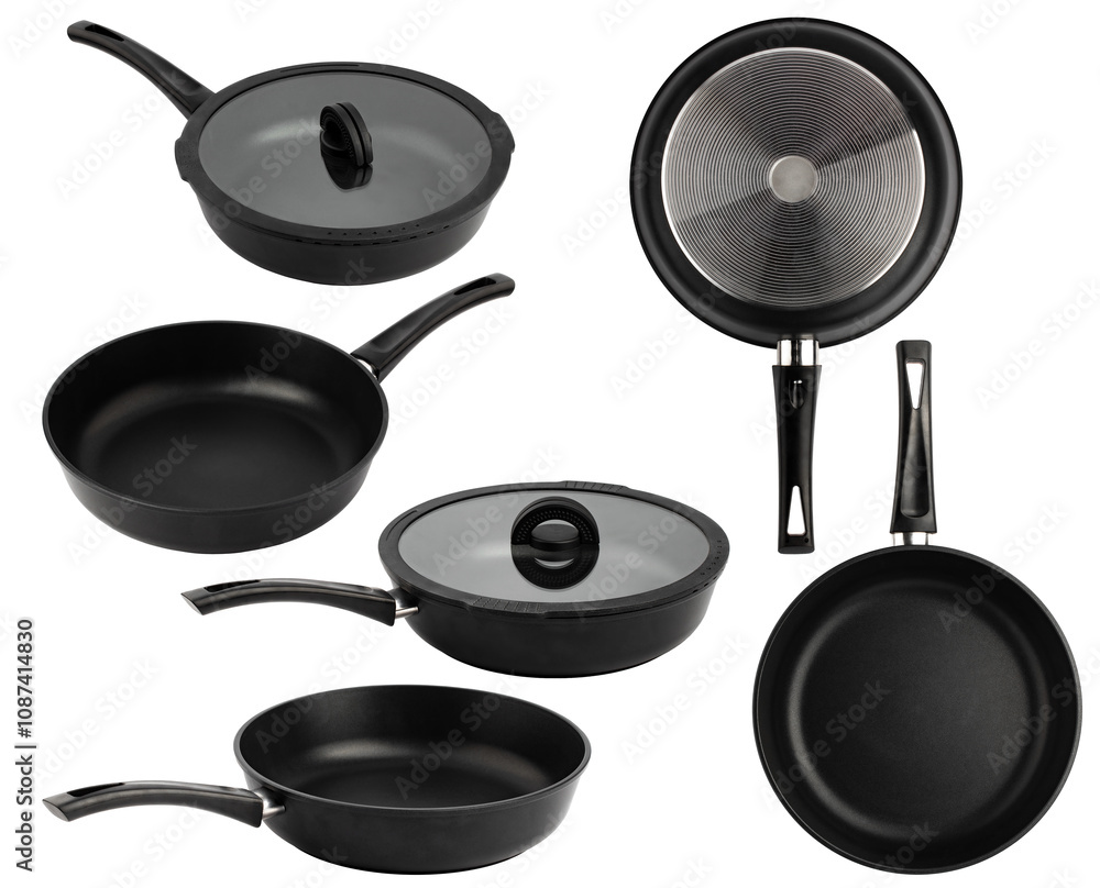 Wall mural large cast iron frying pan with non-stick coating, isolated on a white background