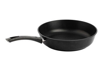 large cast iron frying pan with non-stick coating, isolated on a white background