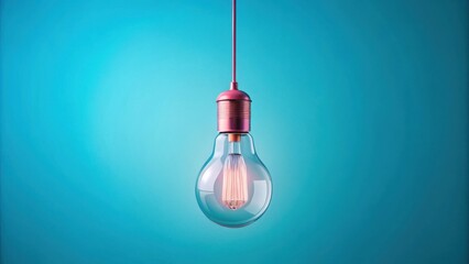 A single glowing lightbulb hangs from a pink cord against a vibrant blue background, symbolizing ideas, innovation, and the power of inspiration.