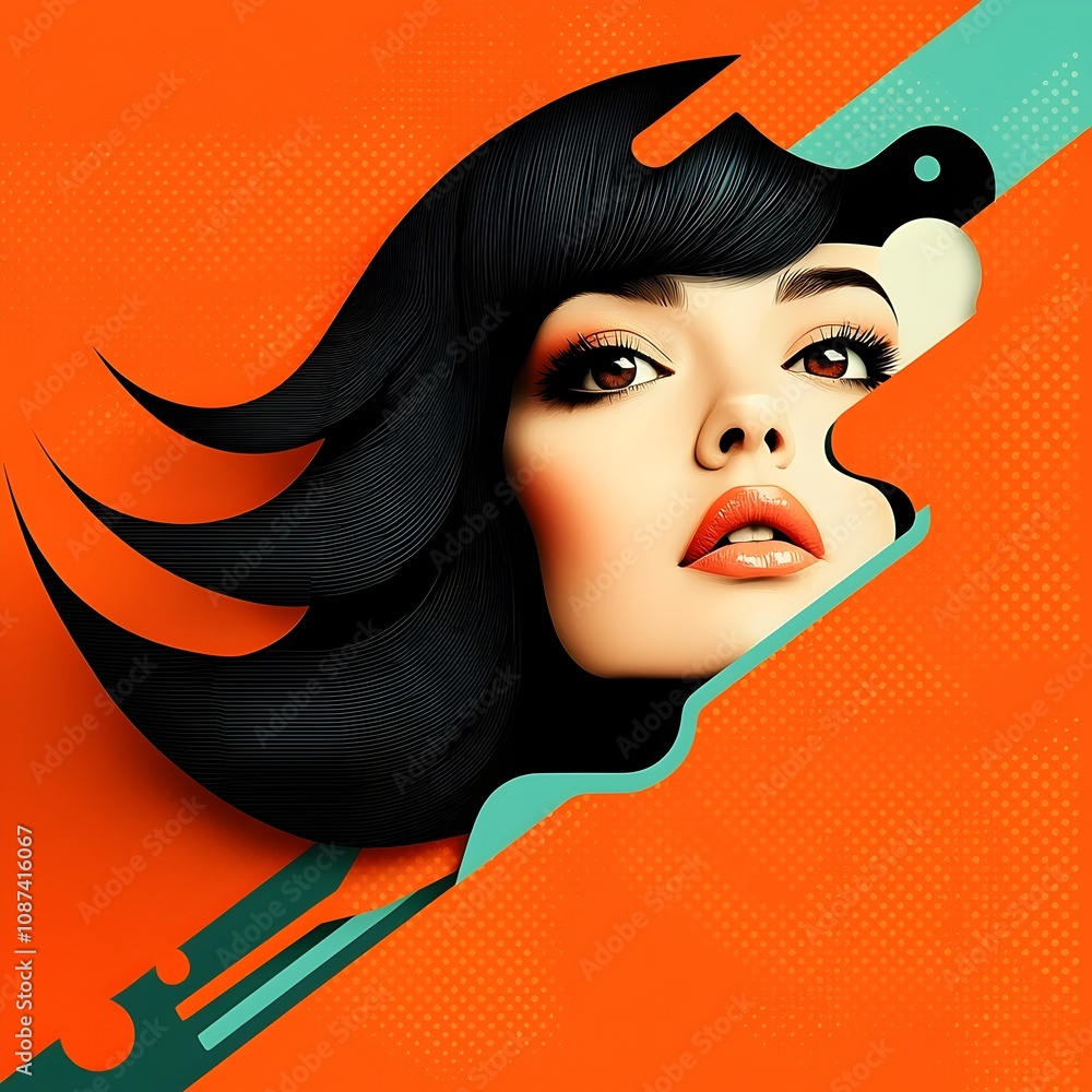 Aufkleber captivating retro pop art woman with alluring gaze dynamic gestures psychedelic motifs and a visuall
