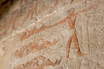 Ancient carvings on a temple wall in Egypt