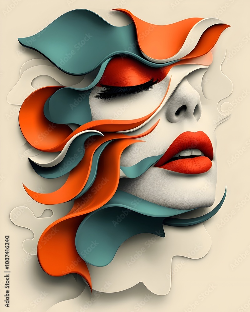 Poster vibrant colorful retro pop art styled portrait with a diverse array of stylized expressive facial fe
