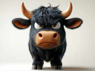 3d illustration of a grumpy cartoon cow