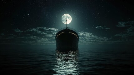 A symbolic representation of a ship under the moonlight, with an emotional focus on the impact of the transatlantic slave trade
