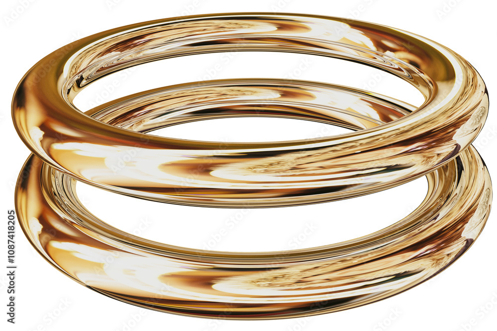 Aufkleber 3d gold metallic abstract shape objects, 3d rendering chrome gradient shape design element, futurist