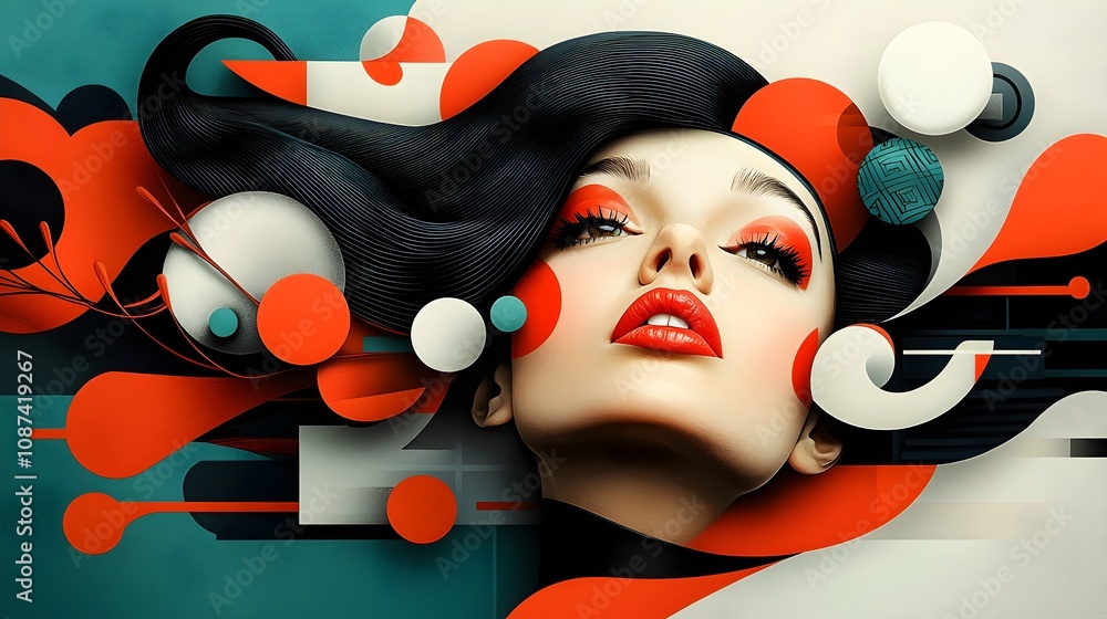 Aufkleber striking emotive and visually captivating retro pop art portrait of a woman with bold expressive fea