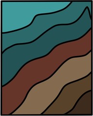 Abstract landscape poster. Nature wall decor contemporary art print, mid century mountain background.