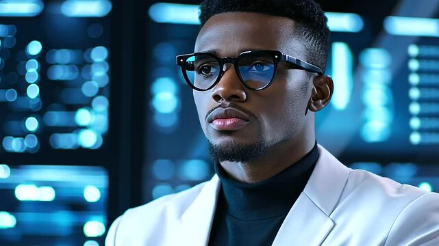 A Black cyber professional scrutinizes digital security alerts in a modern tech hub, their precision and analytical expertise symbolizing the critical role of diversity in strength