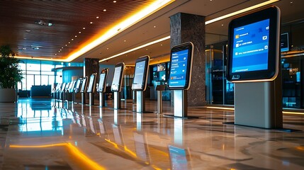 Futuristic security checkpoint featuring biometric and digital identity verification scanners for fast and efficient access control