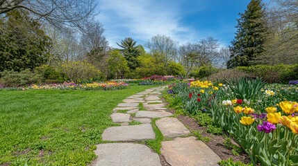 Obraz premium Charming Stone Pathway in a Botanical Garden