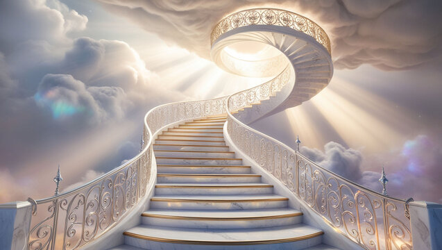 staircase and gate in heaven in the clouds, symbol of paradise