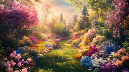 Serene Flower Beds in a Charming Landscape