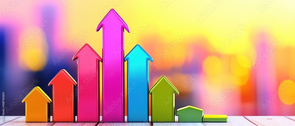 Poster crypto blockchain market forecasting concept. a vibrant bar graph displays upward trends, symbolizin