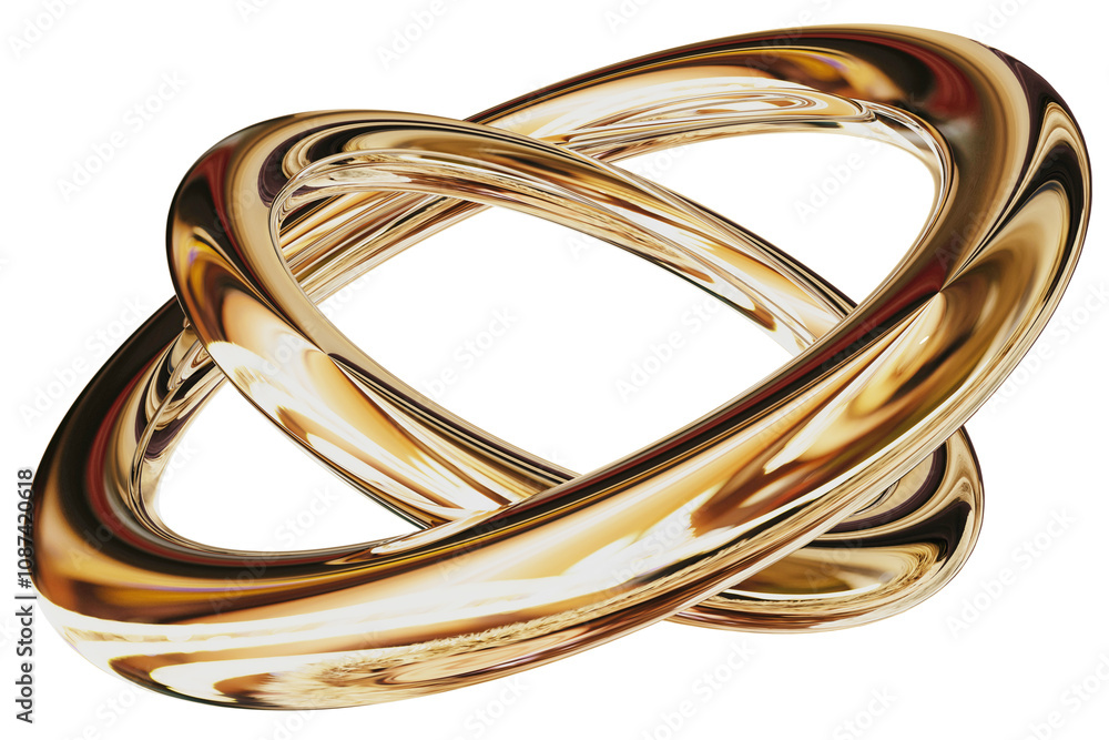 Poster 3d gold metallic abstract shape objects, 3d rendering chrome gradient shape design element, futurist