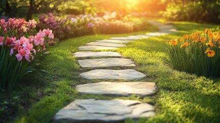 Serene Curved Pathway in a Botanical Garden