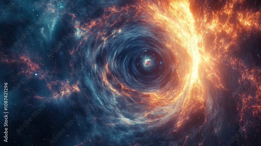 Poster A swirling vortex of fire and cosmic dust in a magnificent galaxy captured in the infinite depths of space. Generative AI