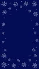 Winter vertical background with snowflakes in dark blue colors vector design element.Christmas and New Year holidays seasonal frame composition with copy space.Promo banner or greeting card template.