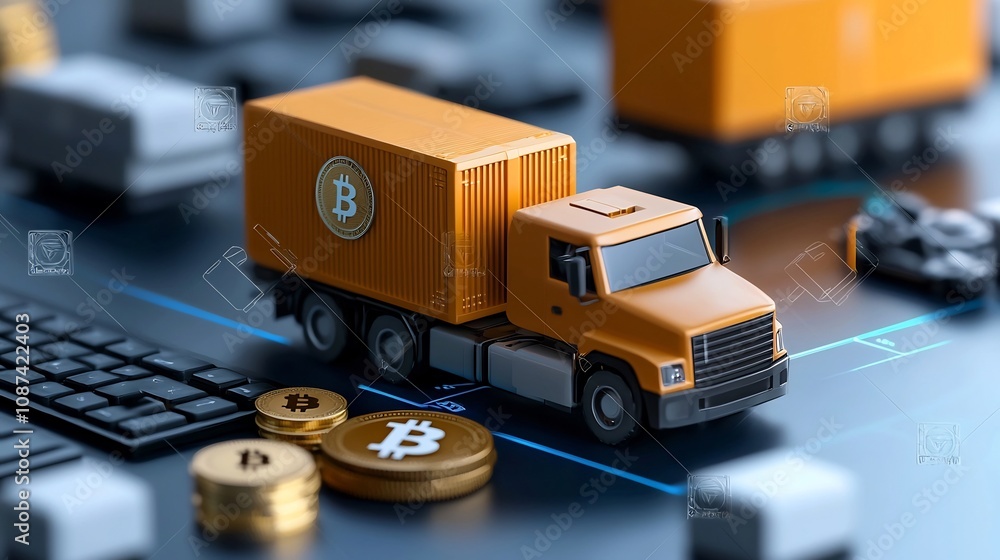 Aufkleber flat design of a blockchain network connecting various supply chain stakeholders like suppliers tran