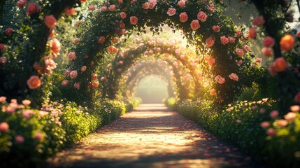 Fototapeta premium Serene Walkway Through a Blooming Garden