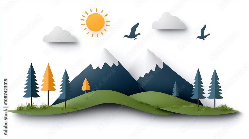 Poster flat design of a healthy forest ecosystem depicting a balanced approach between logging areas and pr