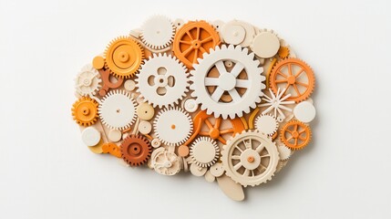 Illustration of a brain with gears and glowing circuits in a digital workspace conceptual art modern environment creative perspective