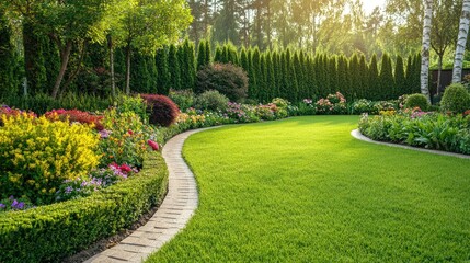 Serene Garden with Beautifully Manicured Lawn