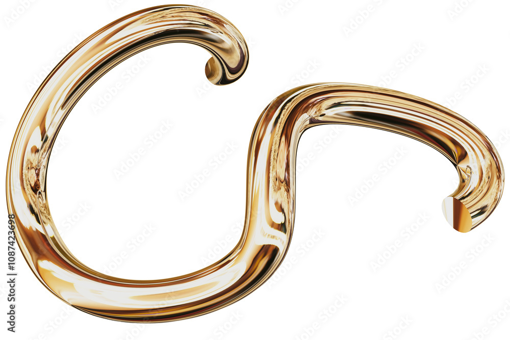 Poster 3d gold metallic abstract shape objects, 3d rendering chrome gradient shape design element, futurist