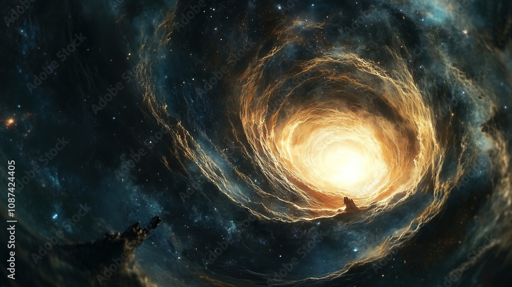 Poster A spiral galaxy with bright center and stars, creating a mesmerizing cosmic view in deep space at night. Generative AI
