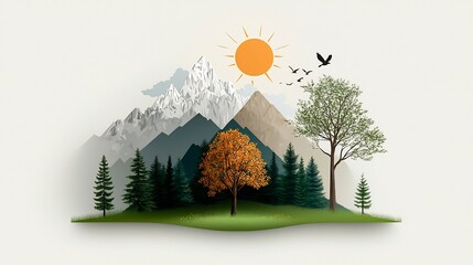 Flat of a sustainable forestry management plan showcasing protected natural areas selective logging practices and habitats for native wildlife in a scenic mountain landscape