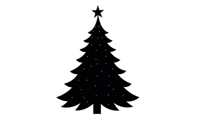Black and White Christmas Tree Silhouette Vector Set with Festive Lights. Silhouette Christmas tree vector art.